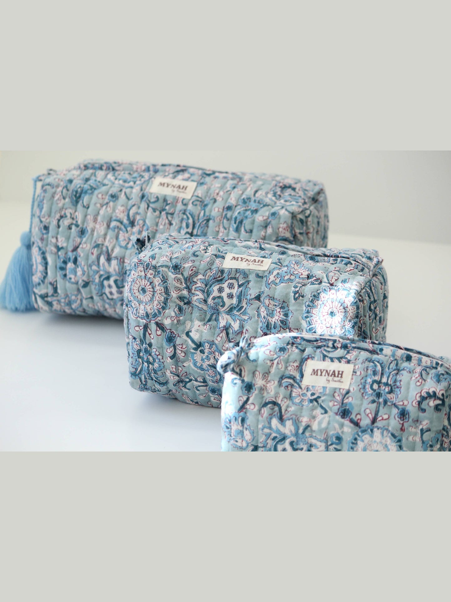 Dusty blue vine print travel/make up/organizer/bag-Set of 3