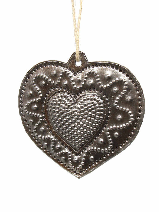 Swirly Metal Heart Christmas or Valentine's Ornament