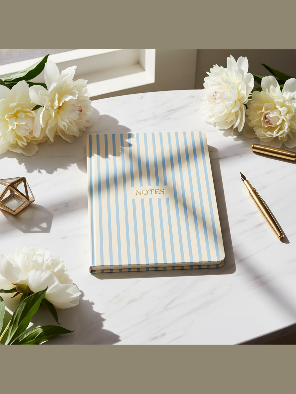 Cream and Blue Striped Notes Journal, Hardcover Stationery