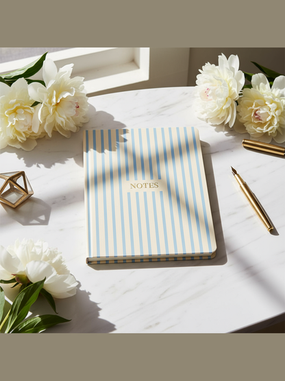 Cream and Blue Striped Notes Journal, Hardcover Stationery