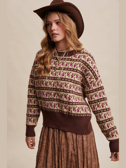 Floral Knit Sweater: Mocha