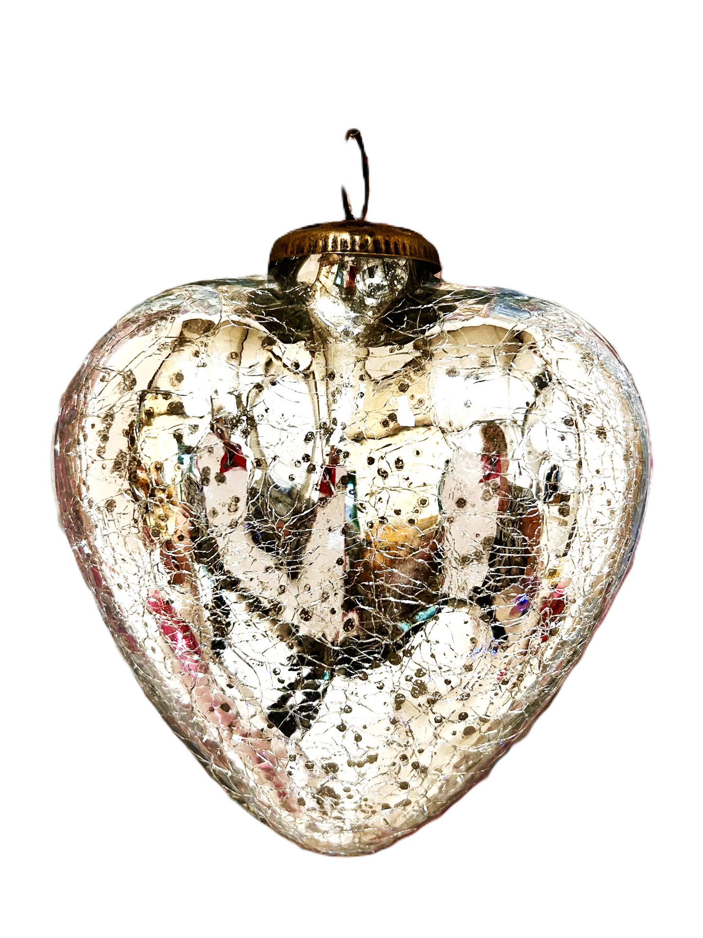 5" Antique Silver Glass Heart Ornament