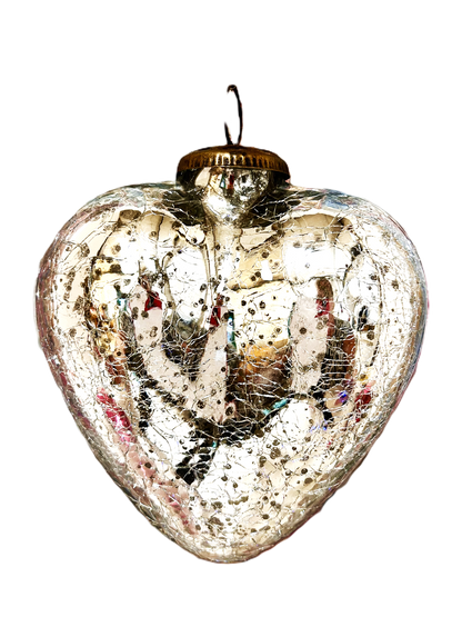 5" Antique Silver Glass Heart Ornament