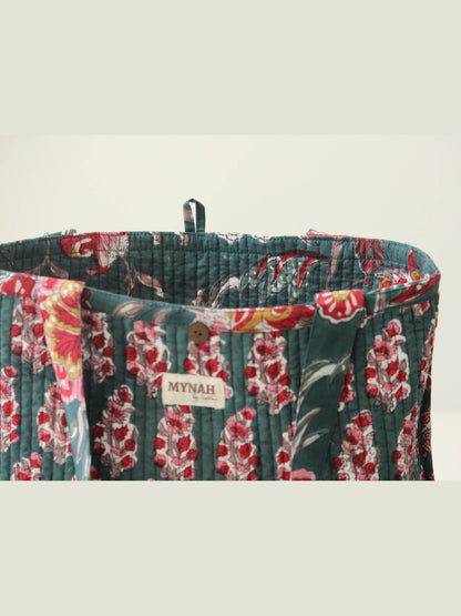 Emerald garden print reversible tote bag-Small laptop bag