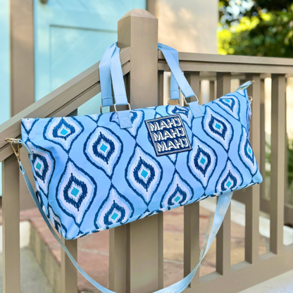 MAHJONG TOTE BAG  |  Wide with Zipper Closure: Arrows- Blue Tote Bag