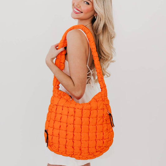 Carmen Quilted Hobo Tote Bag: Orange