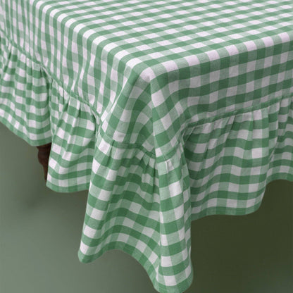 Moss Ruffled Gingham Tablecloth: 70" Round