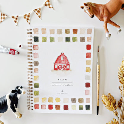 Farm watercolor paint workbook