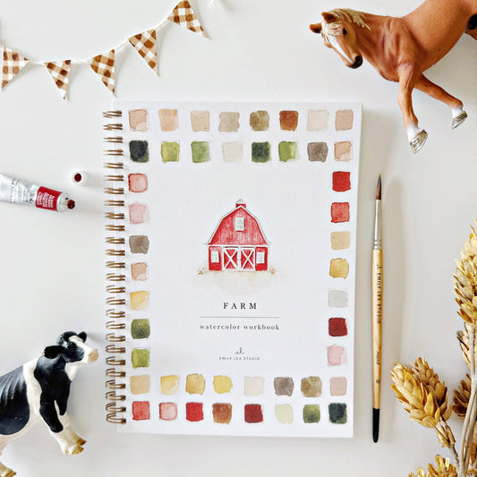 Farm watercolor paint workbook