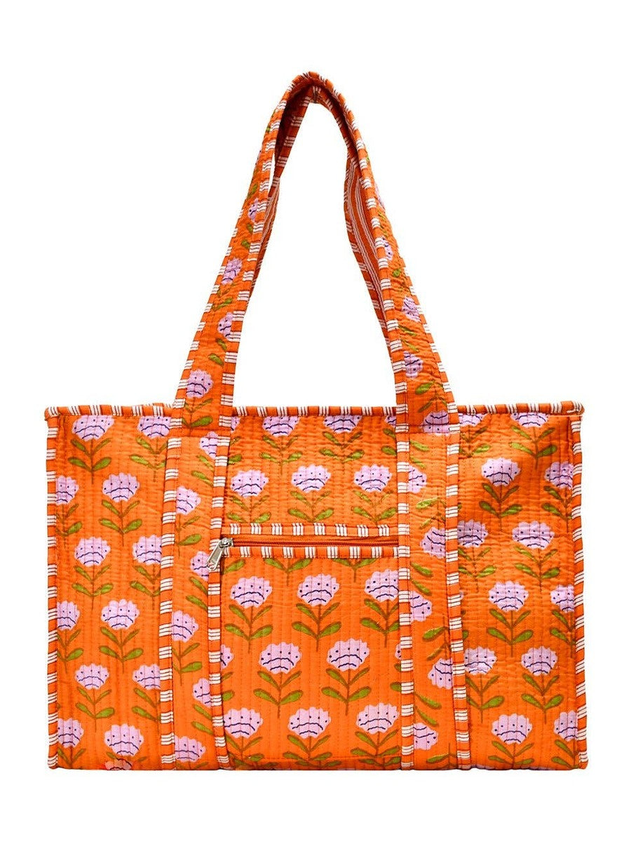 Cotton Block Print Tote Bag- Small & Large: Small