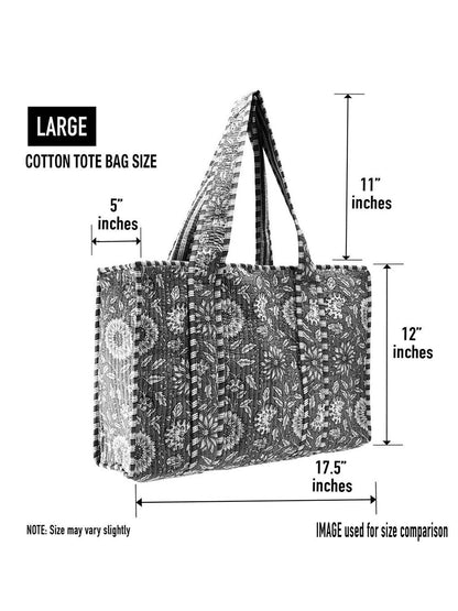 Cotton Block Print Tote Bag- Small & Large: Large