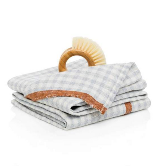 Caravan Home Blue and Cognac Two-Tone Gingham Towel