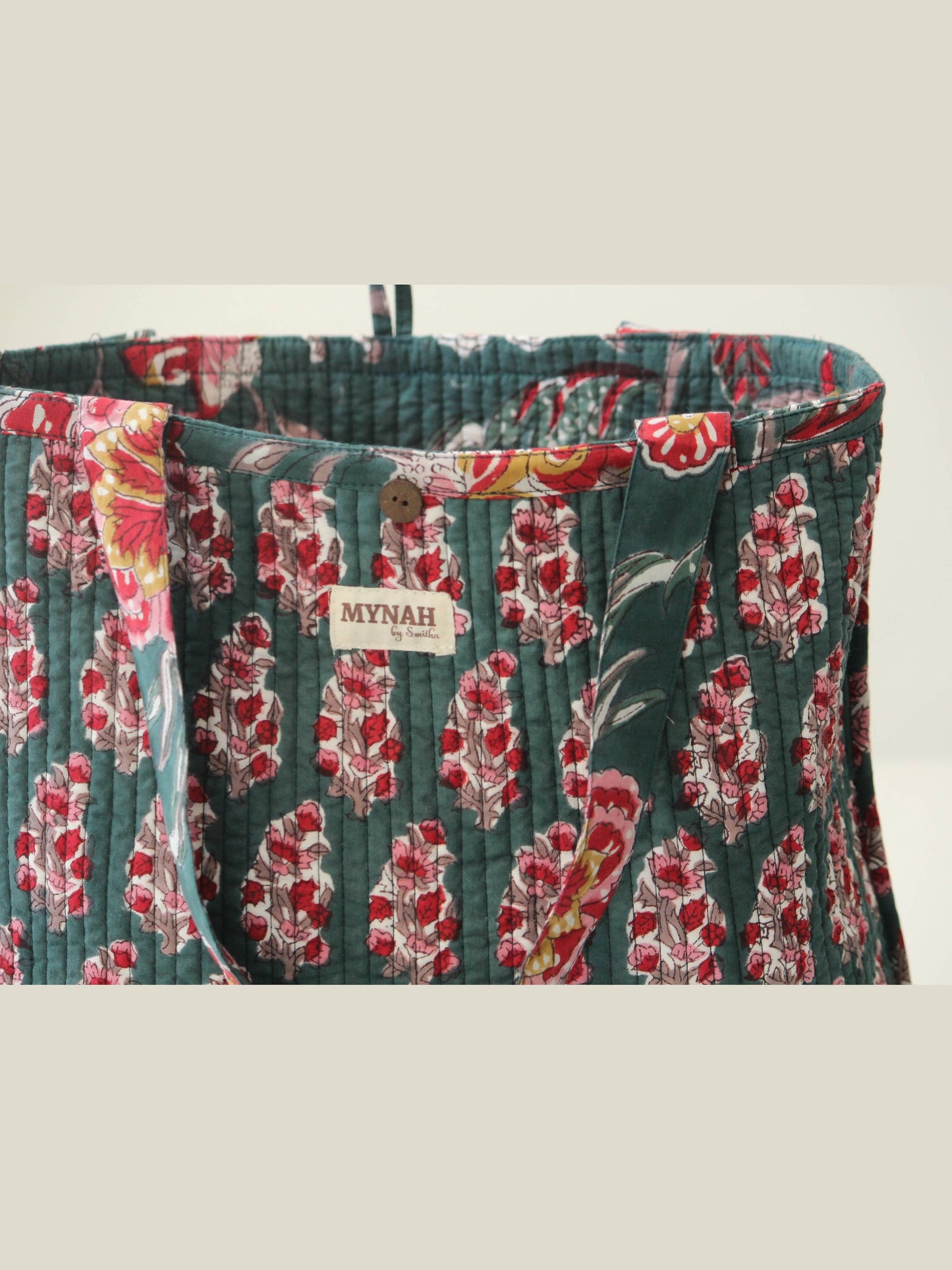 Emerald garden print reversible tote bag-Small laptop bag