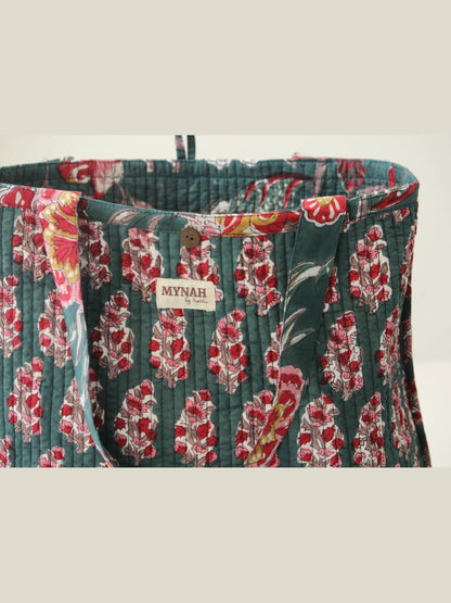 Emerald garden print reversible tote bag-Small laptop bag
