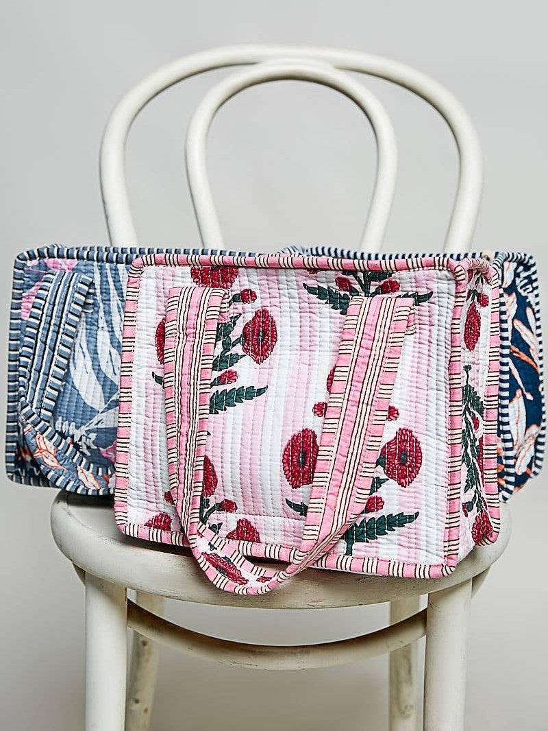 Essentials Mini Quilted Fabric Cube Bag: HONEY STRIPE MULTI