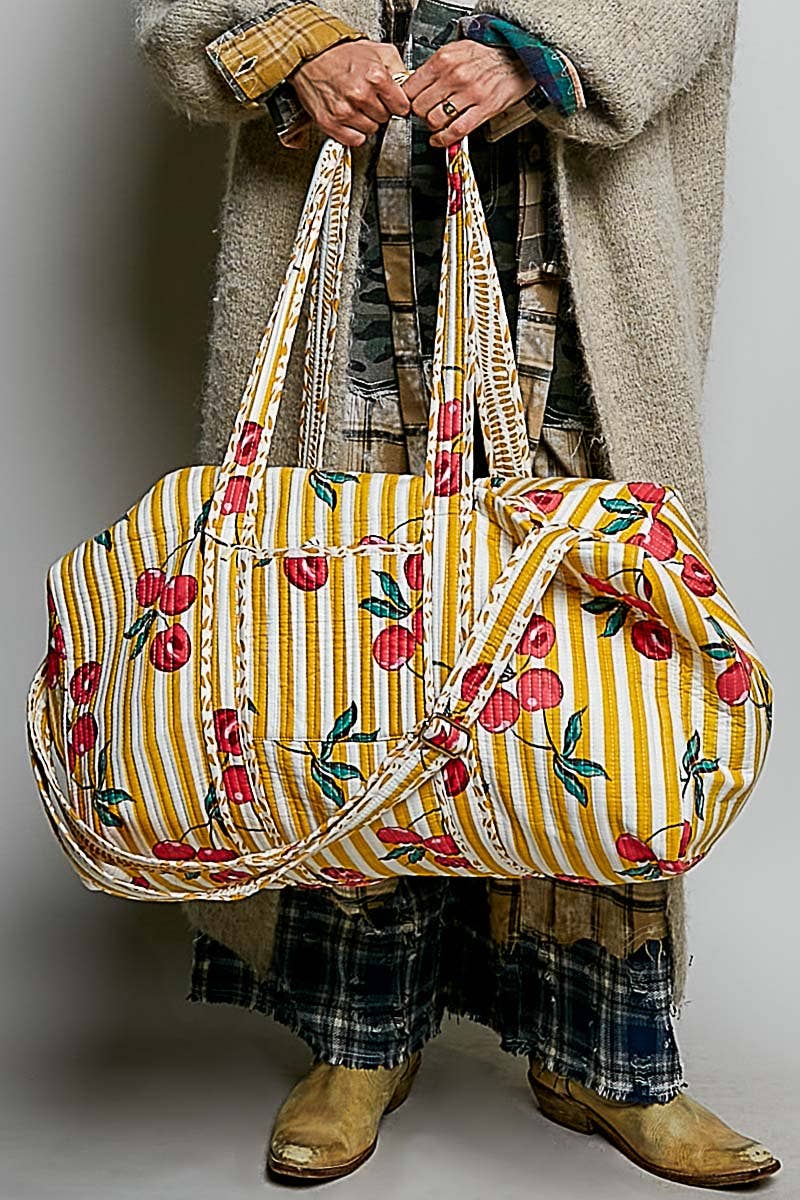 Front Pocket Quilted Adjustable Strap Bag: HONEY STRIPE MULTI