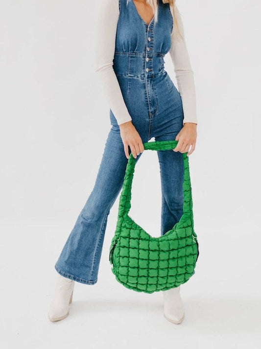 Carmen Quilted Hobo Tote Bag: Emerald
