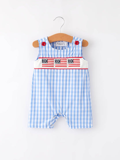 4th of July Flag Smocked Boys Romper