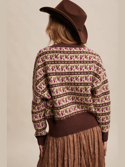Floral Knit Sweater: Mocha