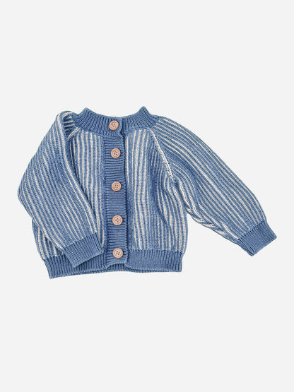 Cotton Brioche Cardigan Blue Baby Kid Stripe Sweater Clothes: 6-12m