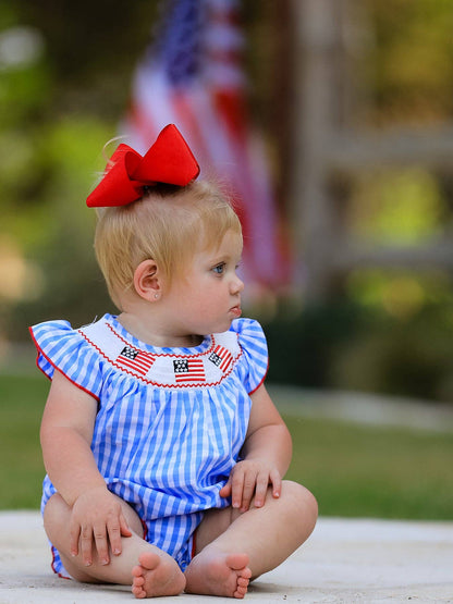 Flag Embroidery Smocking Girls Romper