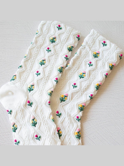 Romantic Floral Casual Socks: White