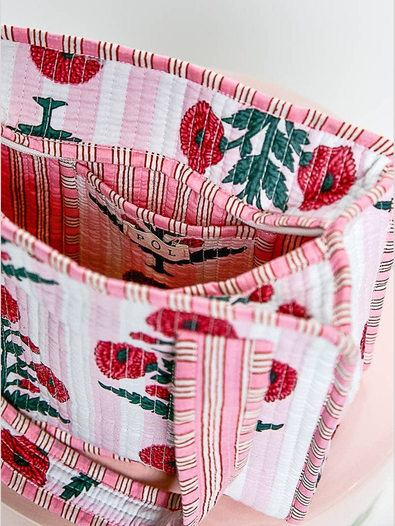 Essentials Mini Quilted Fabric Cube Bag: HONEY STRIPE MULTI