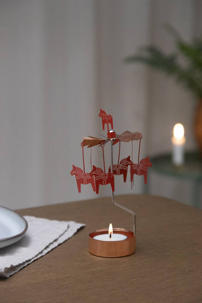 Rotary Candleholder, Dala Horse, Red