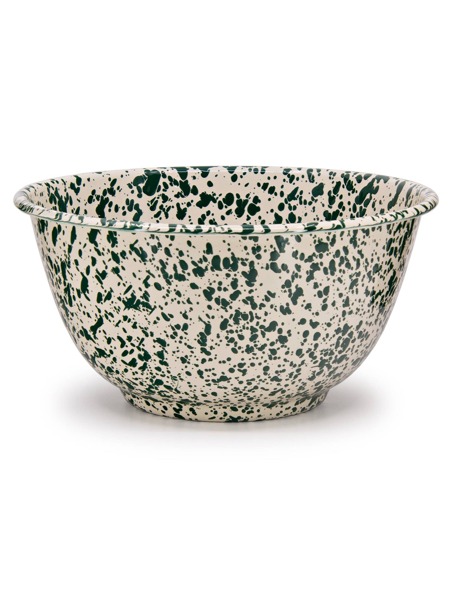 Splatter Enamelware Large Salad Bowl: Green & Cream Splatter