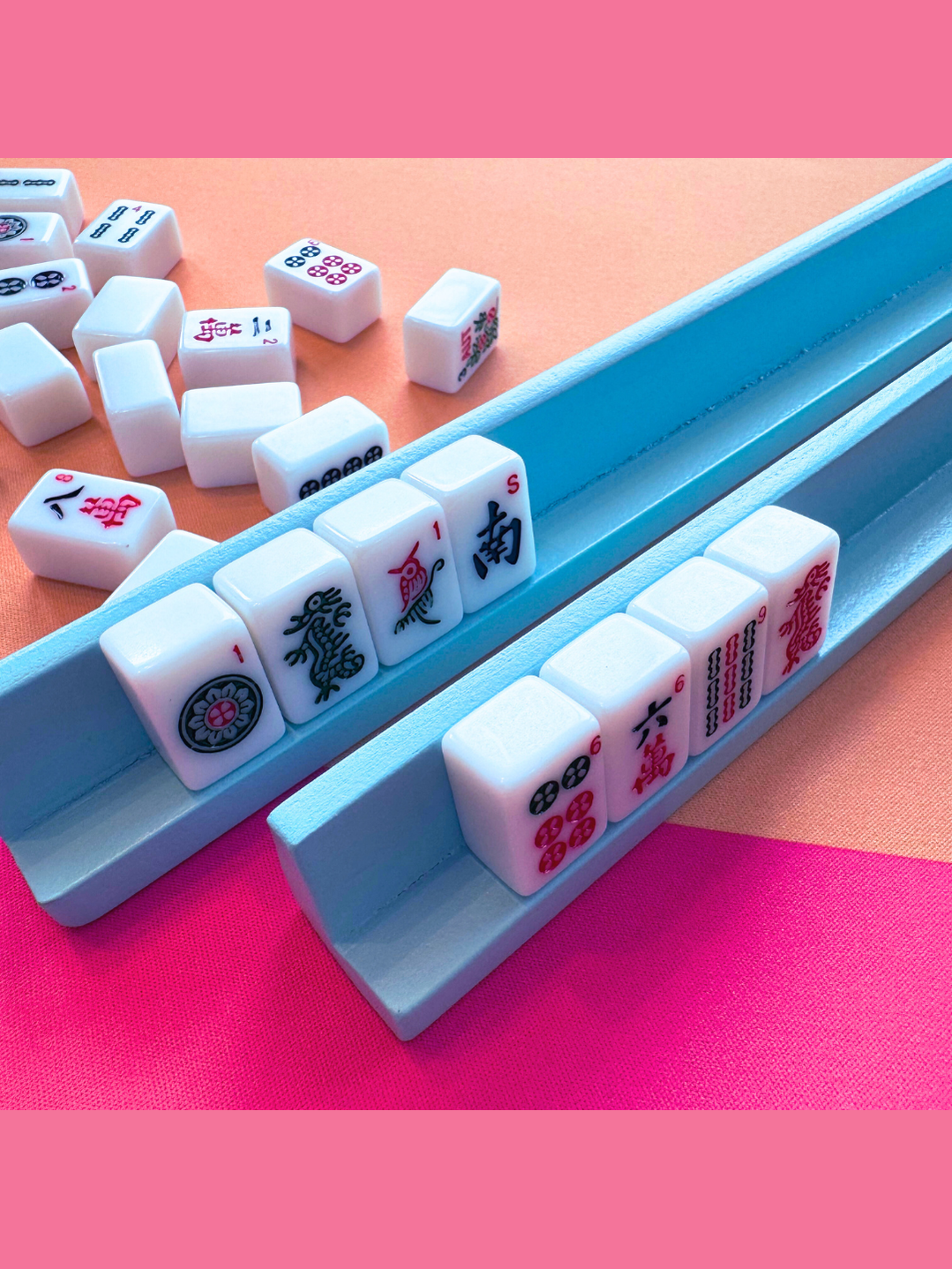 MINI MAHJONG MAT  |  Color Wave  |  21" x 21": Orange Center- Pink Scallop