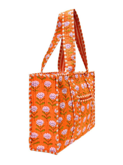 Cotton Block Print Tote Bag- Small & Large: Large