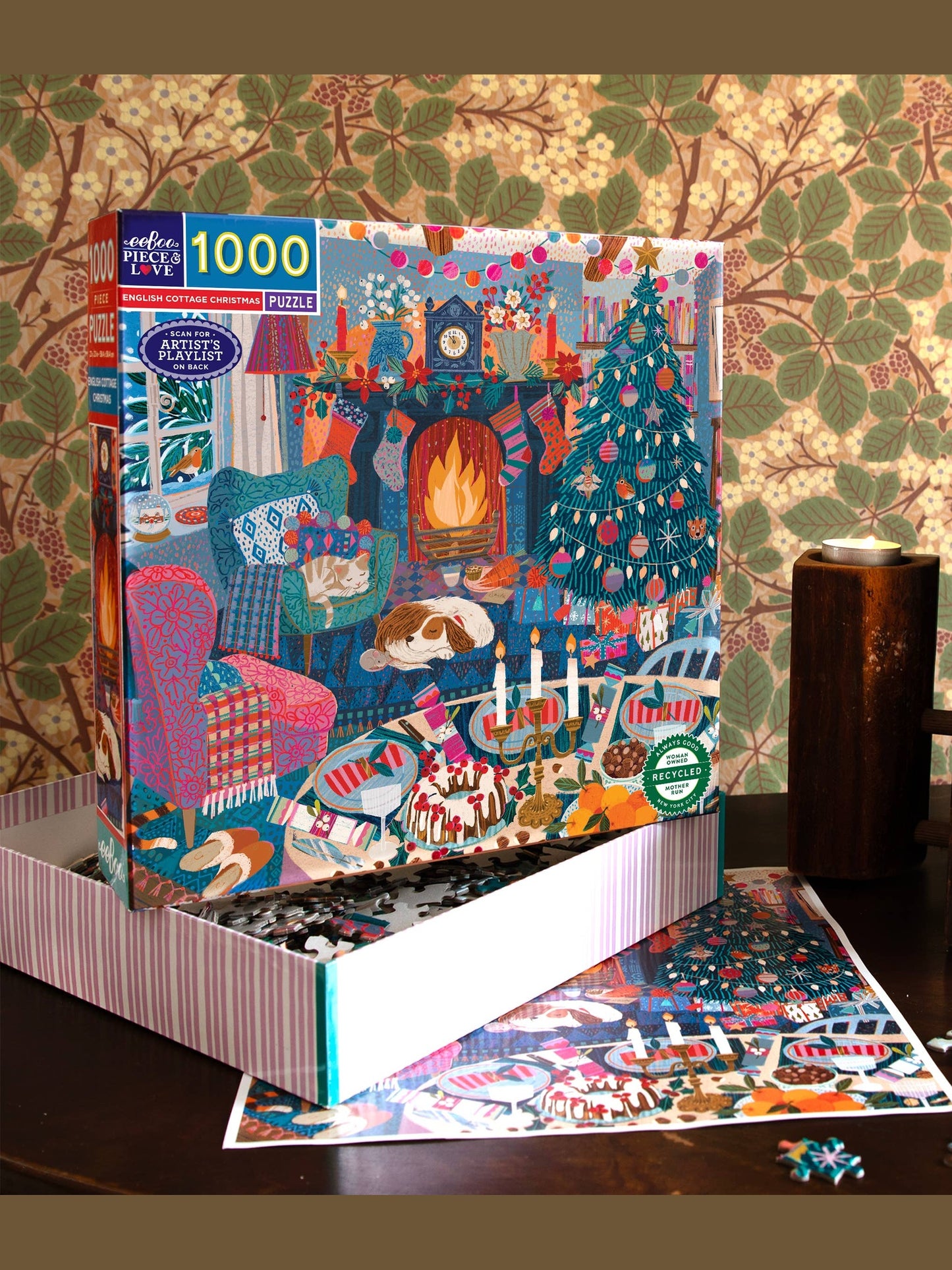 eeBoo English Cottage Christmas 1000 Piece Square Puzzle