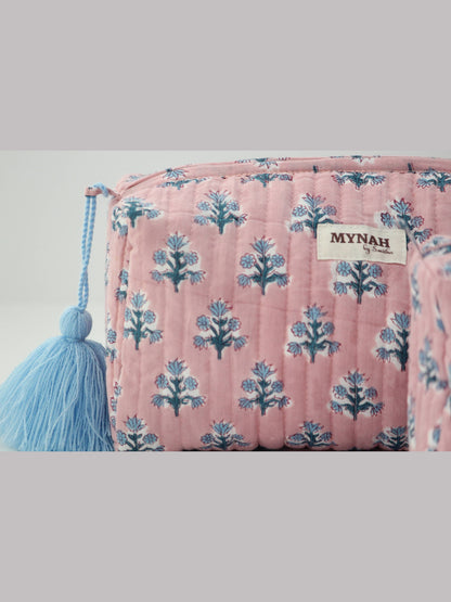 Dusty pink bluefloral travel/make up/organizer/ bag-Set of 3
