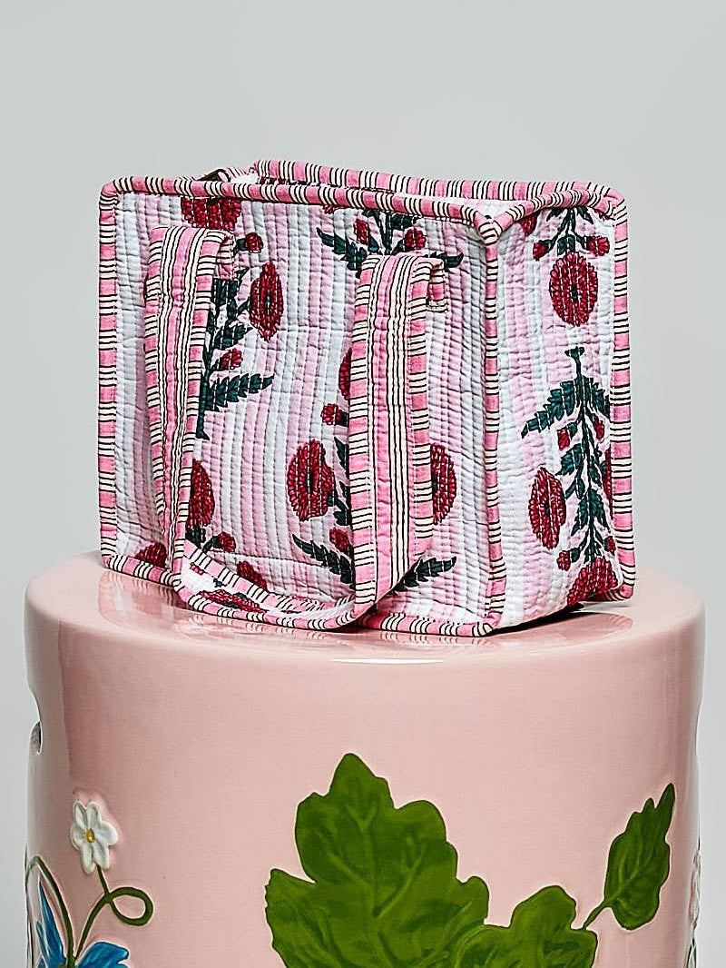 Essentials Mini Quilted Fabric Cube Bag: HONEY STRIPE MULTI