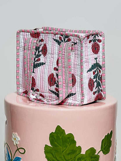 Essentials Mini Quilted Fabric Cube Bag: HONEY STRIPE MULTI