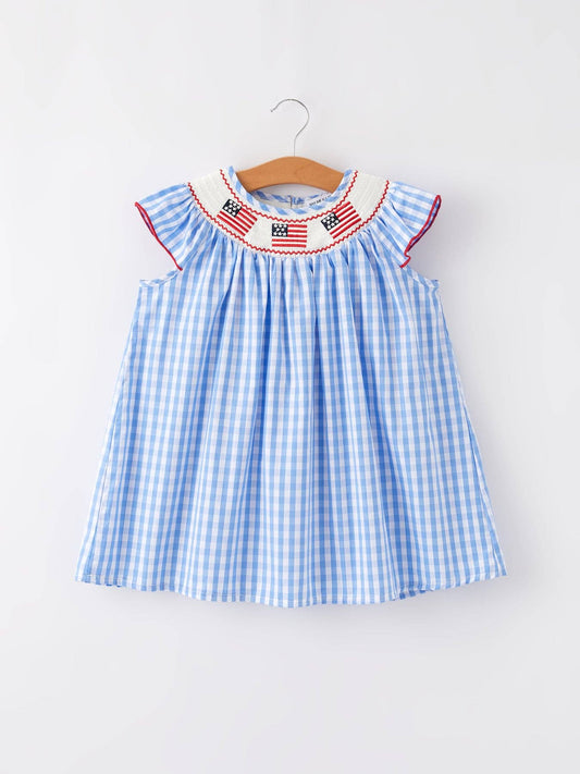 Flag Embroidery Smocking Girls Dress