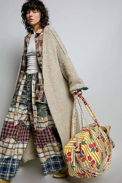 Front Pocket Quilted Adjustable Strap Bag: HONEY STRIPE MULTI