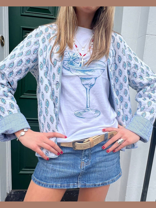 Stylish Reversible Flowers Quilted Jacket: Blue