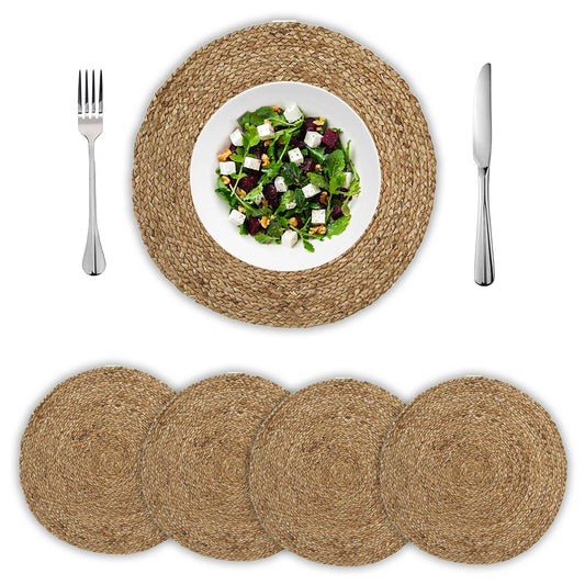 Natural Jute Hand Braided Round Placemats, Set of 4- 15 Inch diameter