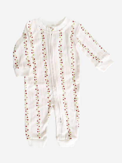Layette Long Sleeve Zipper Romper Strawberry Baby Cotton: Pink / 6-12m