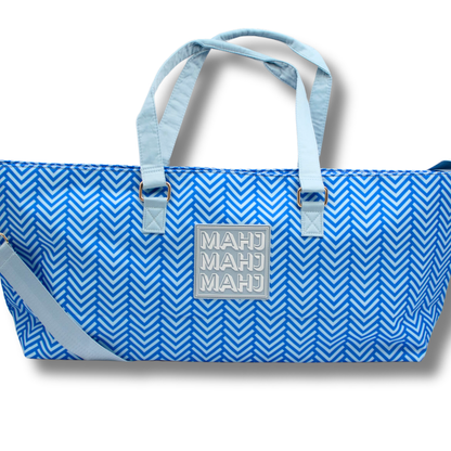 MAHJONG TOTE BAG  |  Wide with Zipper Closure: Arrows- Blue Tote Bag