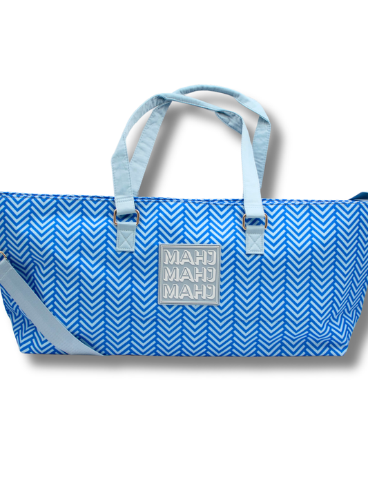 MAHJONG TOTE BAG  |  Wide with Zipper Closure: Arrows- Blue Tote Bag