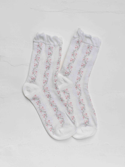 Vintage Floral Vine Crew Socks: Pink