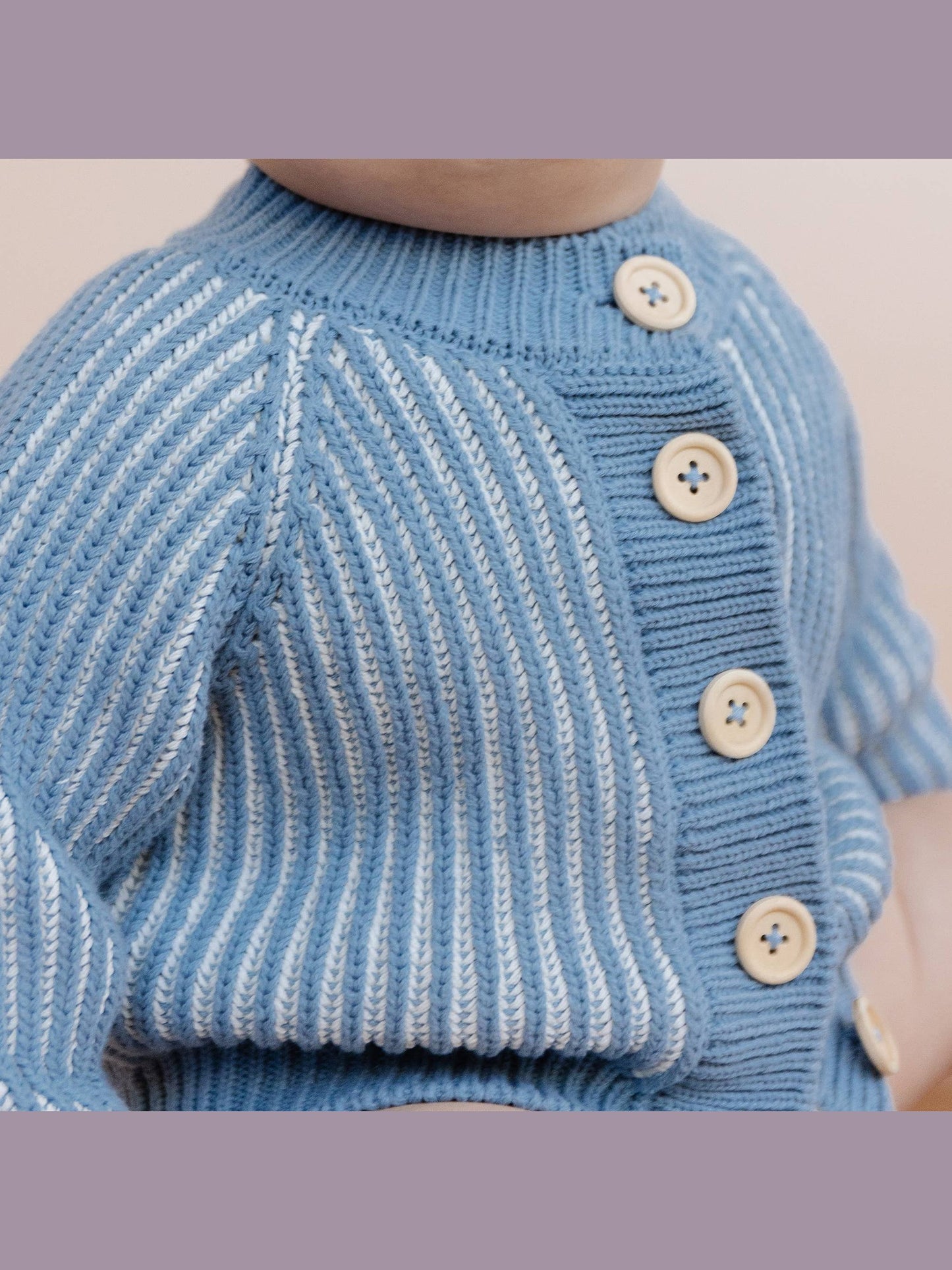 Cotton Brioche Cardigan Blue Baby Kid Stripe Sweater Clothes: 6-12m