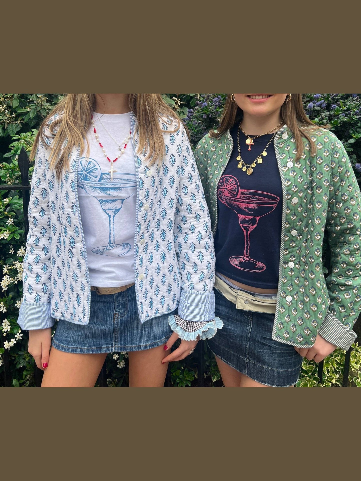 Stylish Reversible Flowers Quilted Jacket: Blue