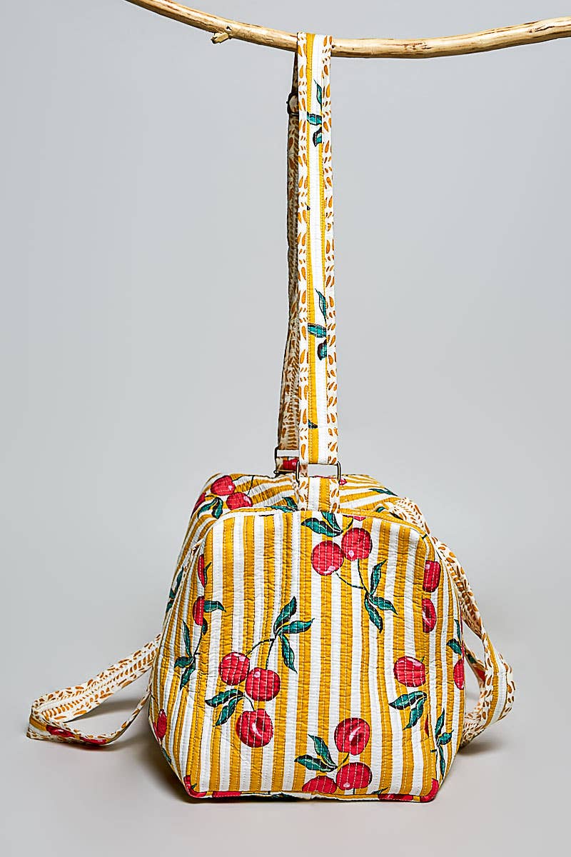 Front Pocket Quilted Adjustable Strap Bag: HONEY STRIPE MULTI