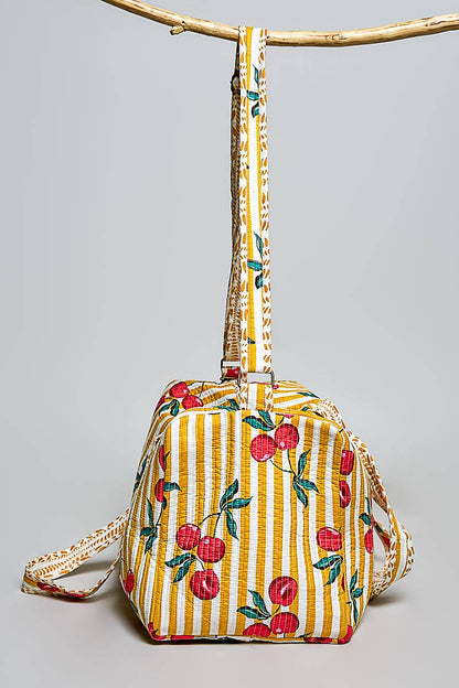 Front Pocket Quilted Adjustable Strap Bag: HONEY STRIPE MULTI