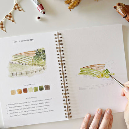 Farm watercolor paint workbook
