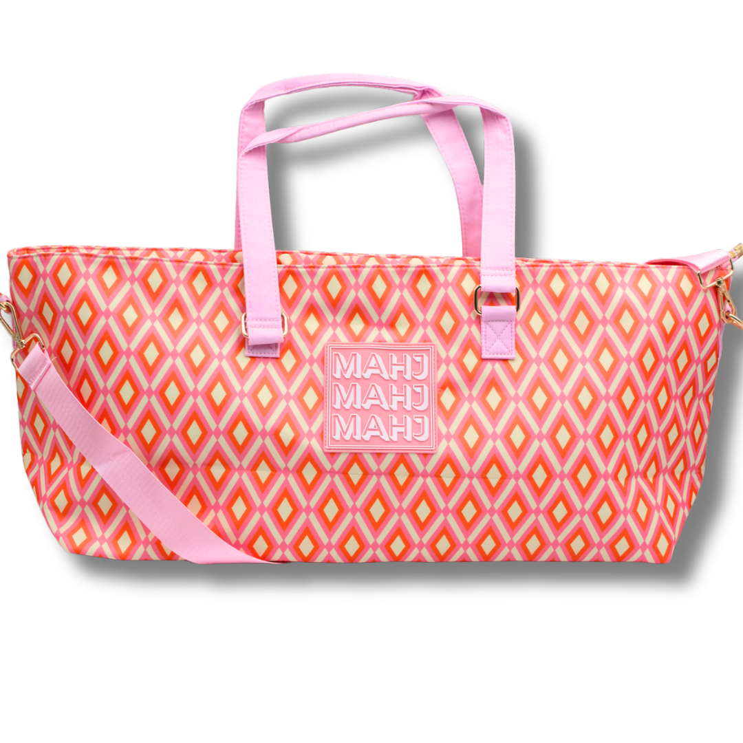 MAHJONG TOTE BAG  |  Wide with Zipper Closure: Arrows- Blue Tote Bag