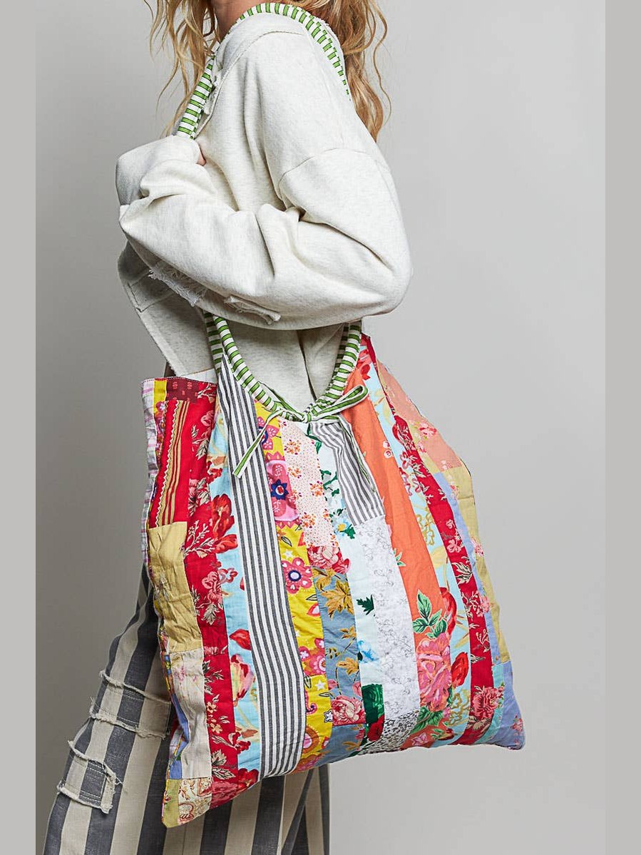 Boho Quilted patchwork Shoulder Bag: CREAM MULTI